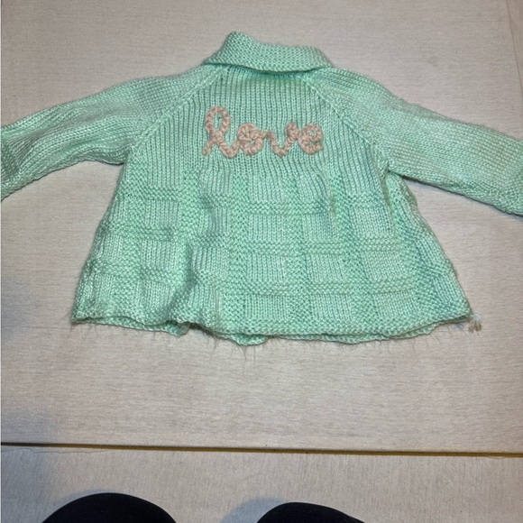 Mint Green Baby Cardigan with Floral Accents - Picture 3 of 5